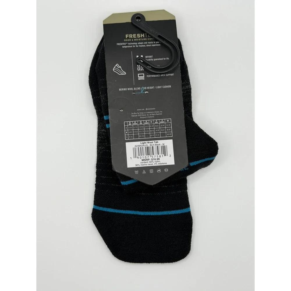 Stance Light Wool Tab Performance Socks Black Womens Medium A248A24LIG NWT